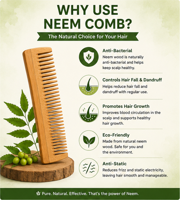 Aroniva Herbals 100% Natural Neem Wood Comb | Anti-Dandruff & Detangling Comb thumbnail 3
