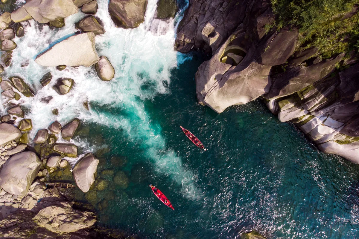 rafting white water rapids San Gil Santander Colombia canyon river aerial view