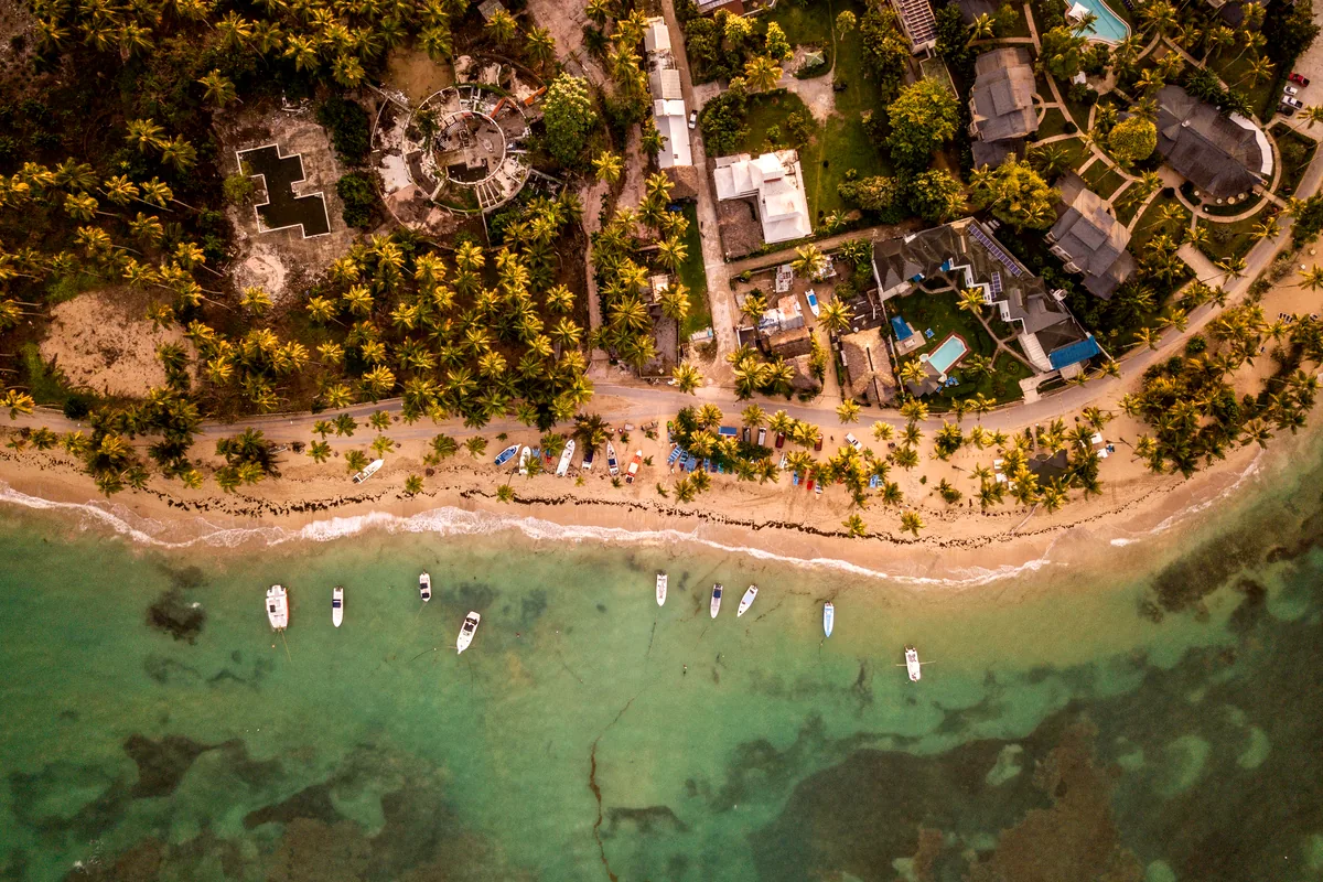 aerial view Cartagena de Indias colonial walled city Colombia Caribbean coast