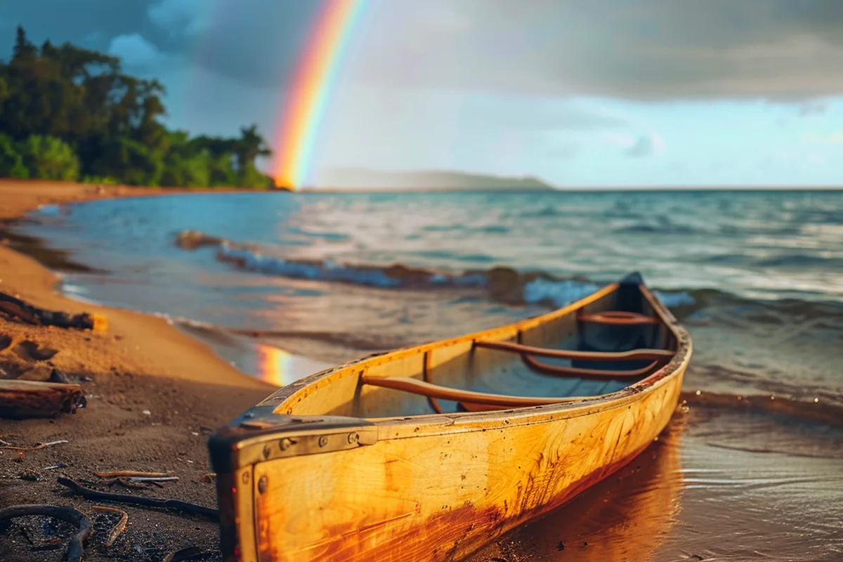 small wooden boat navigating choco colombia jungle coastline pacific