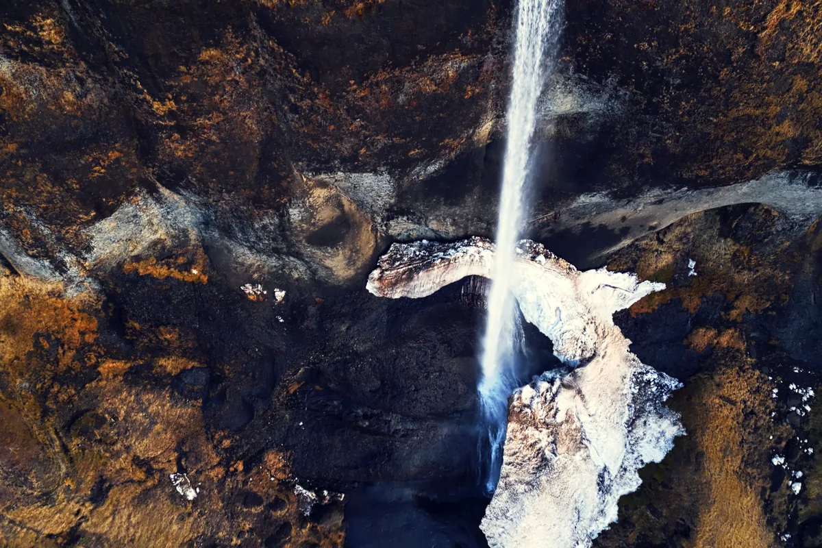 Caño Cristales aerial view colorful river Colombia Meta department