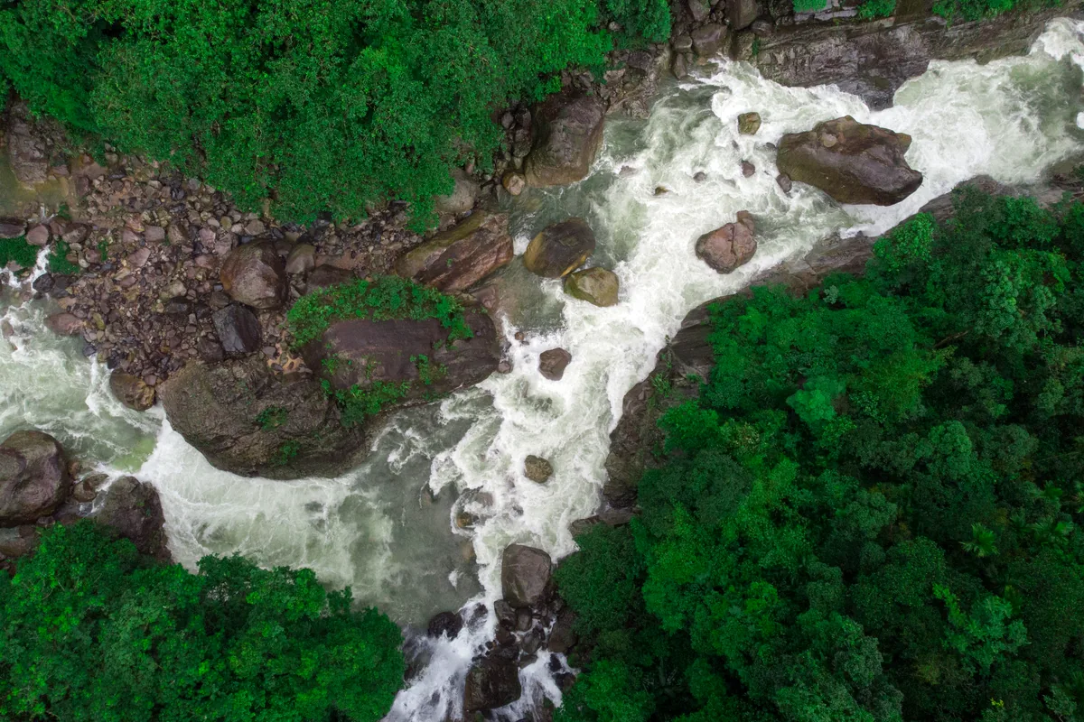 Cano Cristales colorful river Meta Colombia aerial view landscape