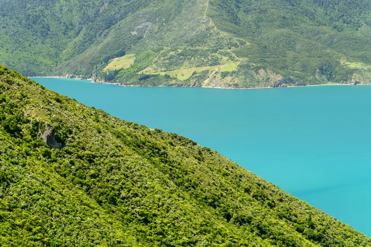 Lago de Tota high altitude lake Colombia blue water green mountains landscape