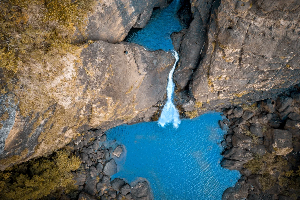 Caño Cristales colorful river Meta Colombia aerial view macarenia clavigera