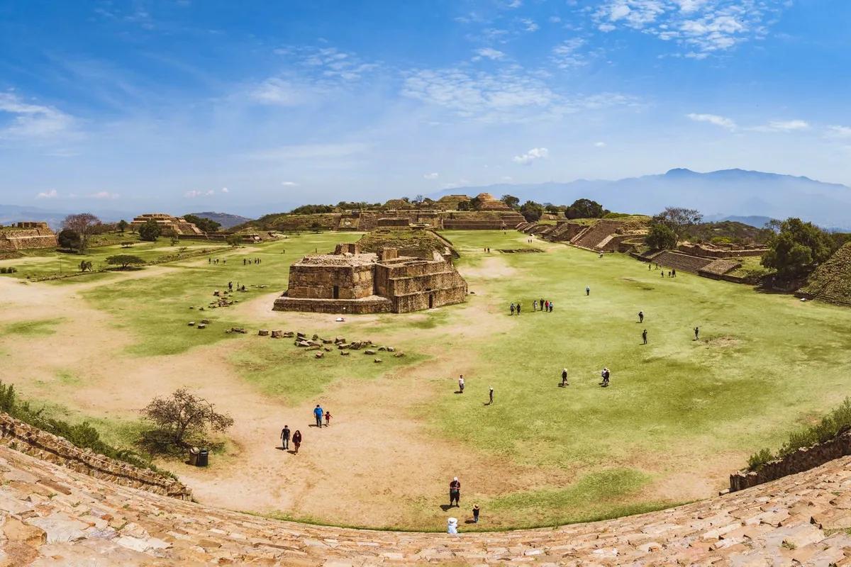 Monte Alban archaeological site Oaxaca valley panoramic view Mexico