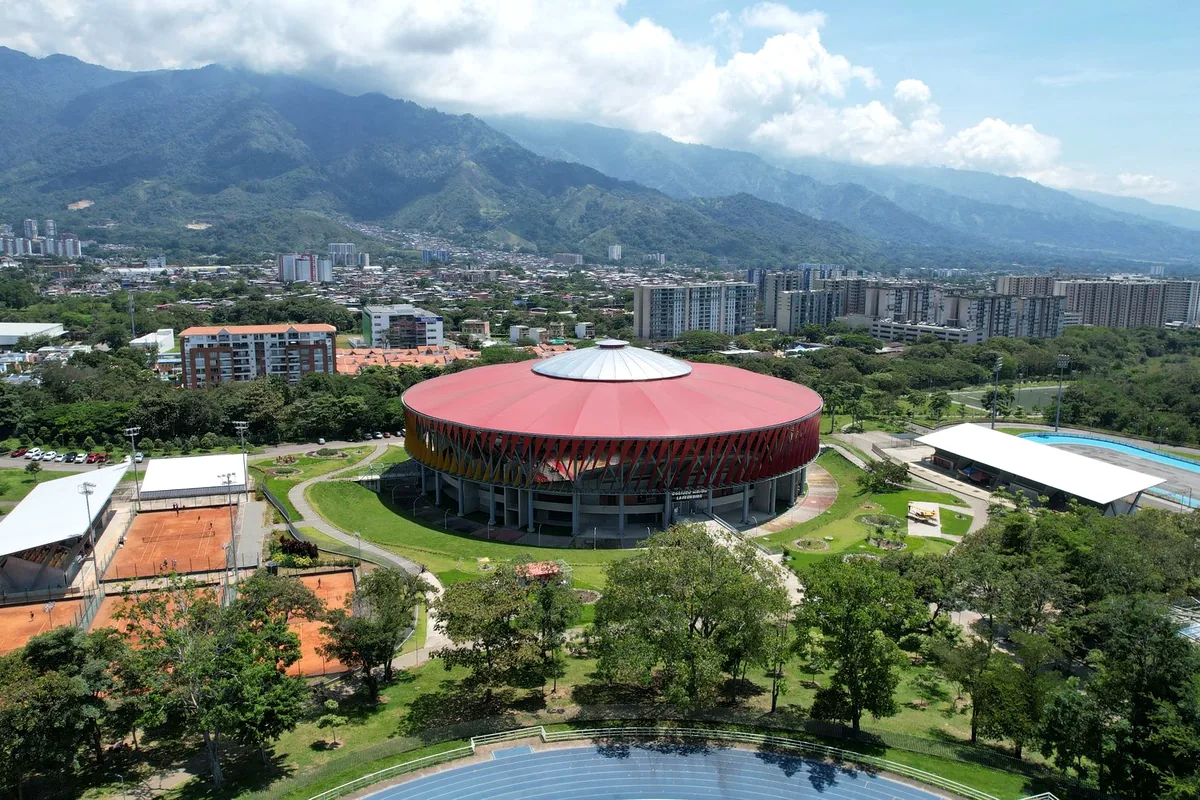 Santa Marta Colombia Caribbean coastline aerial view Sierra Nevada mountains background