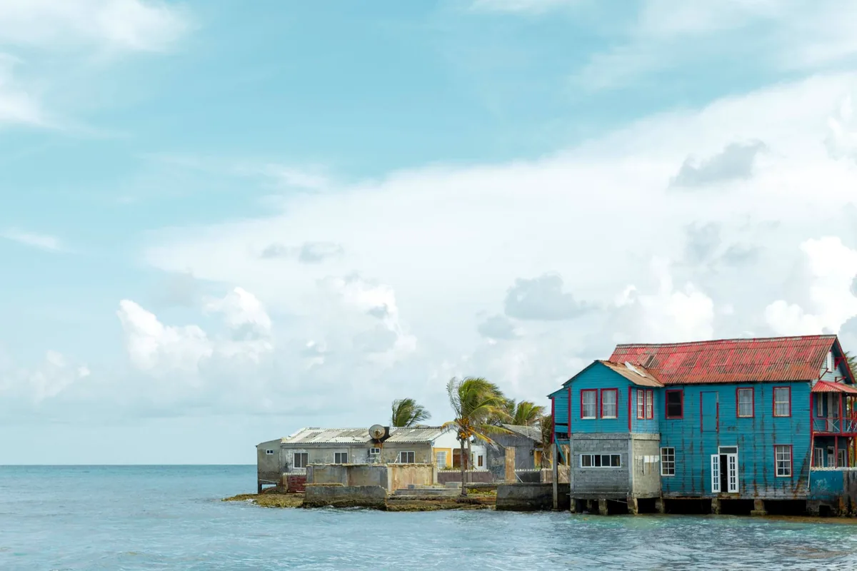 San Andres Colombia colorful wooden Caribbean houses street village