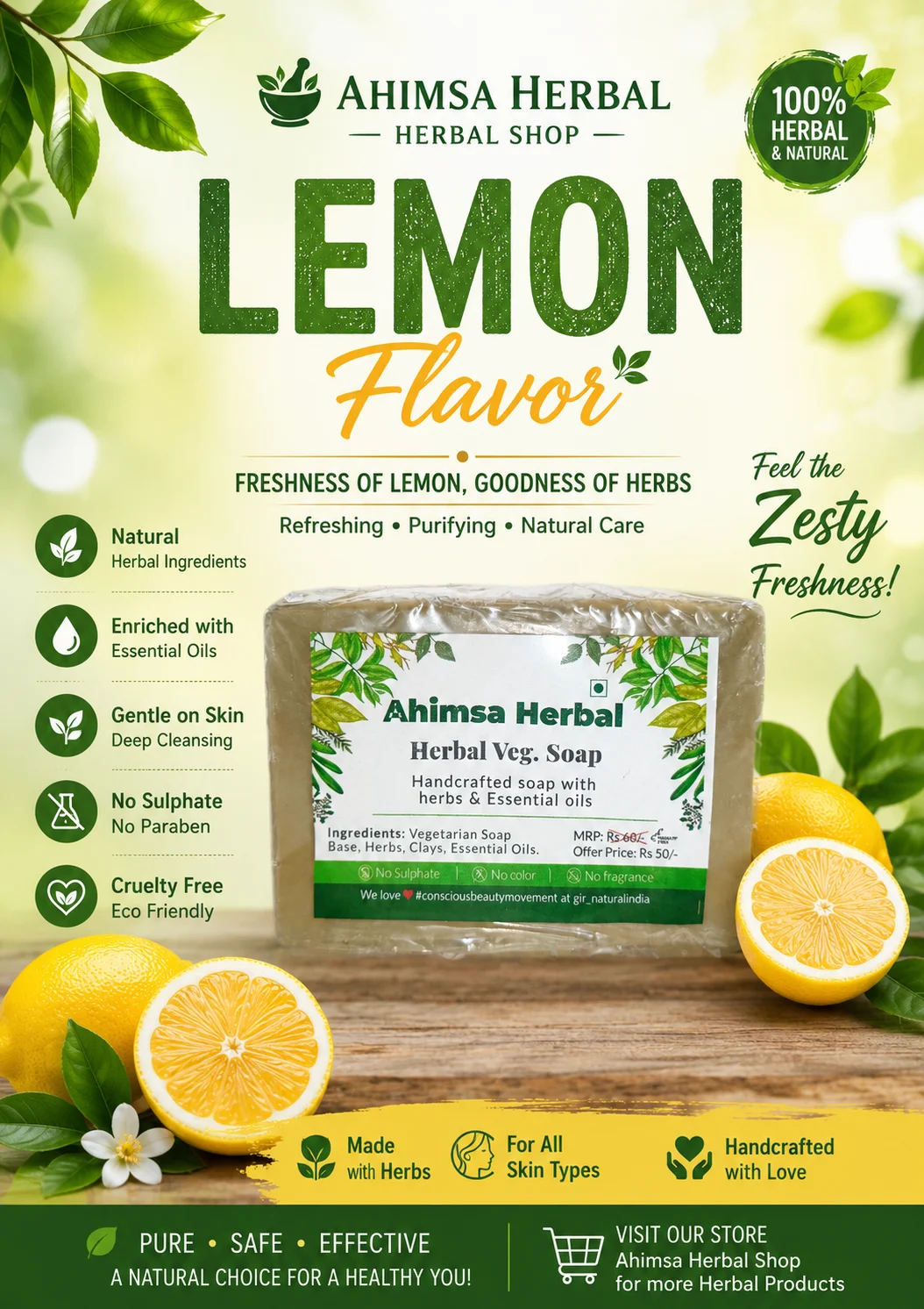 Ahimsa Herbal lemon Soap - Set of 4