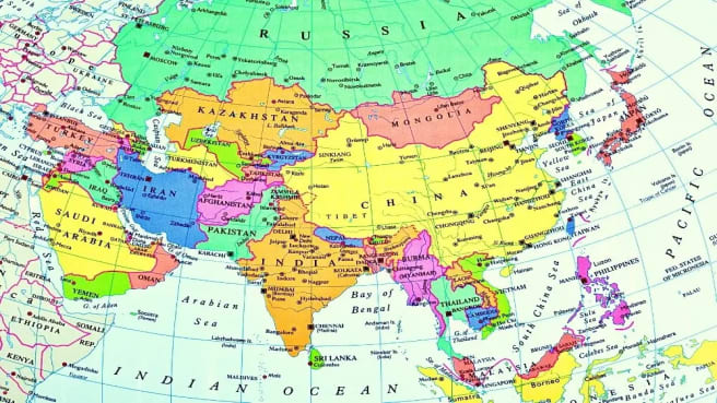 A map of the Asian continent.