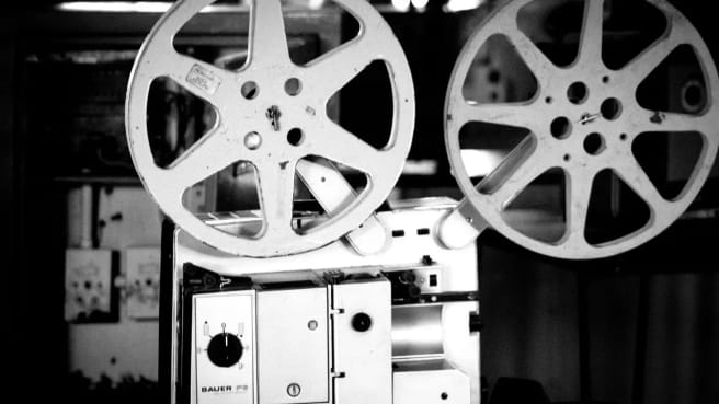 Old fashioned grey movie projector.