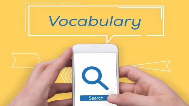 The word "Vocabulary" is written above a smartphone.