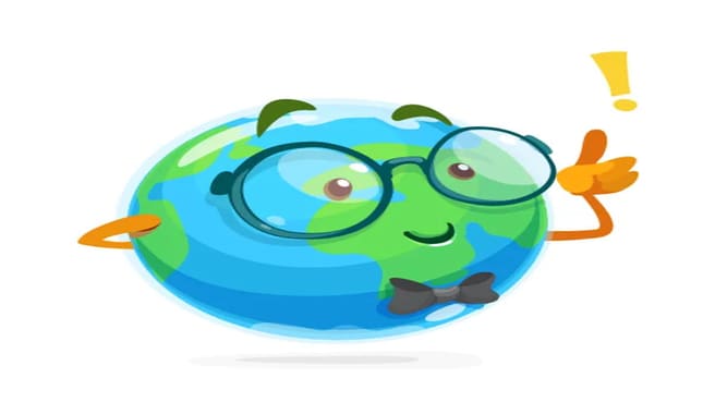 Funny geography mascot of the earth with glasses.