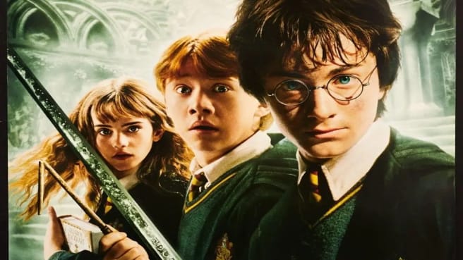 Harry Potter Characters from an official poster - Harry Potter, Hermione Granger, Ron Weasley, and more.