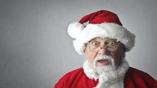 Santa is surprised to hear holiday fun facts.