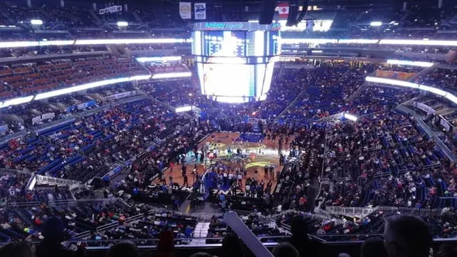 The Amway Center of the Orlando Magics during an NBA game.