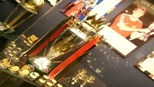 Premier League trophy in Manchester United Museum.