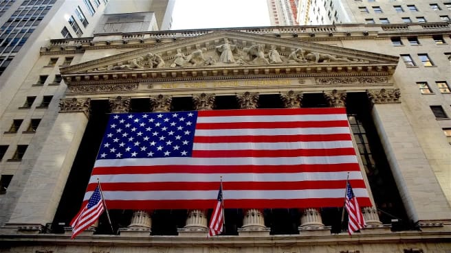 The US flag on the stock exchange building.