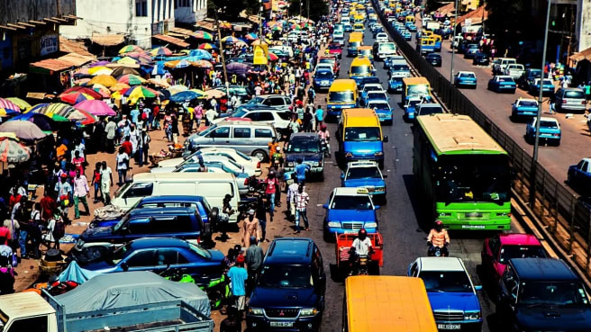 Traffic jam in an African city.