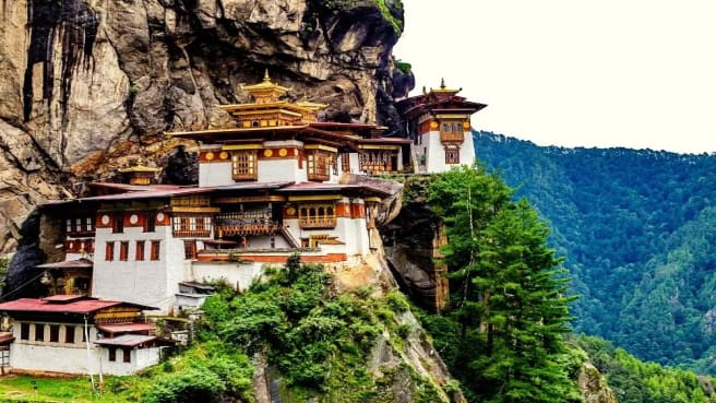 Taktsang Goemba, Himalayan Buddhist site in Asia.