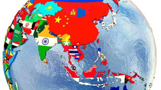 Asians Flags on the continent map