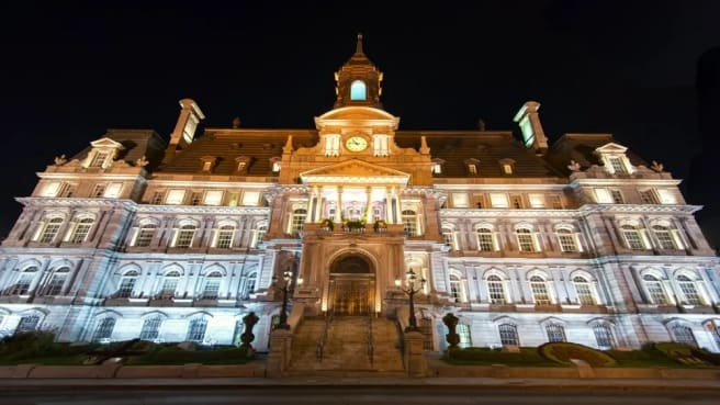 The historical town hall in old Montreal Montreal, Canada.