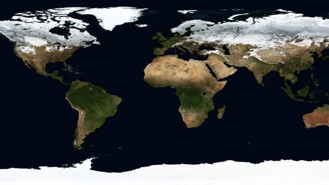 Continents in a geographical map with snow.