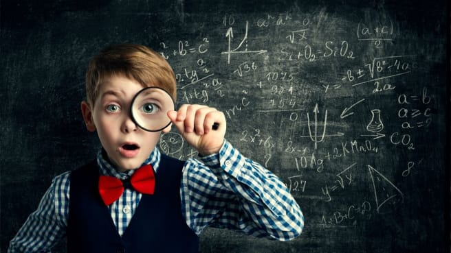 A kid learns math for grade 8.