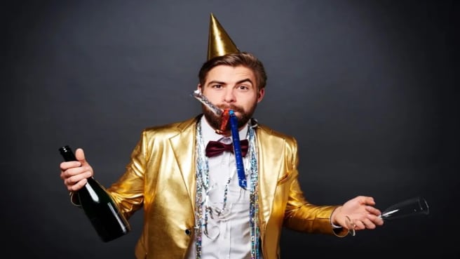 A man celebrating the new years eve.