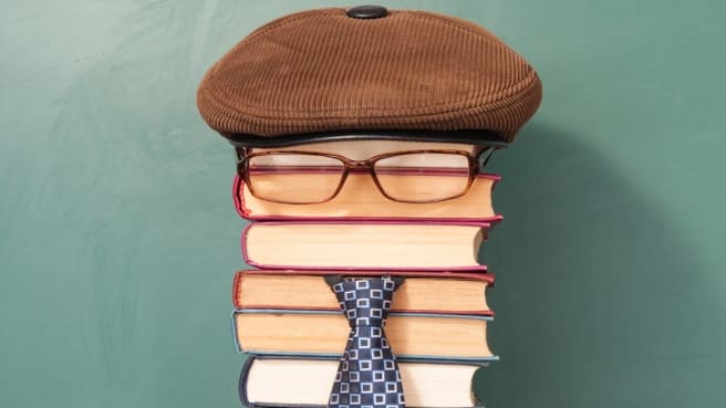 A funny illustration of the general knowledge of many books in the shape of a person.