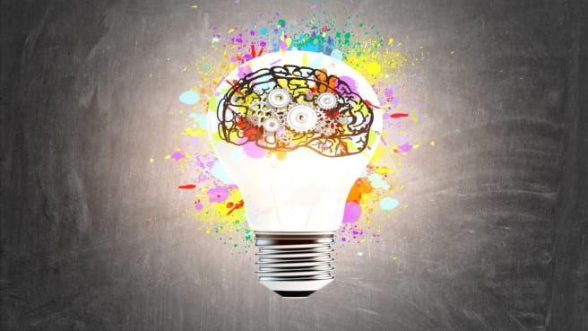 colorful light bulb with a brain illustrating fun quiz and thinking.