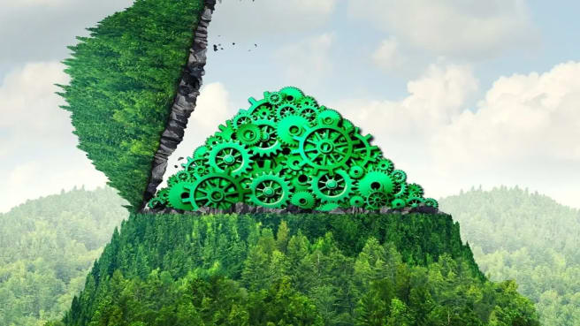 Science and Nature - a mountain is open and show the science below.