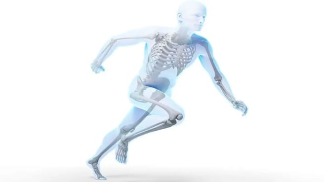 A man is running and shows the human Skeletal System.