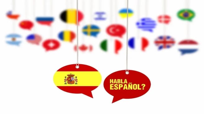 Spanish Vocabulary - Hablas Espanol written on a speech bubble.