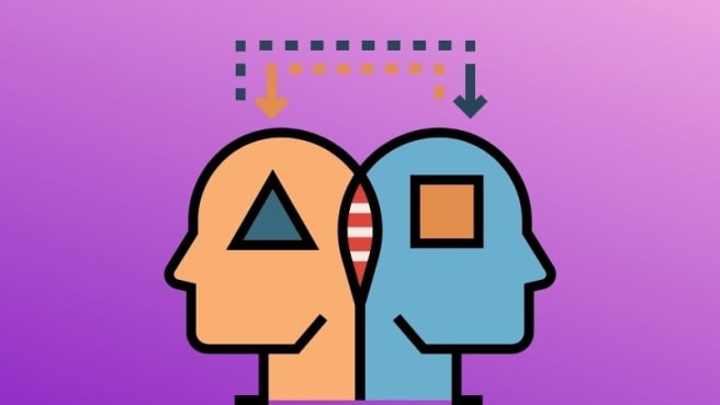 Two heads of people thinking about analogy of missing pieces.