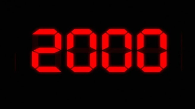 The number 2000 is written with red digits over black background