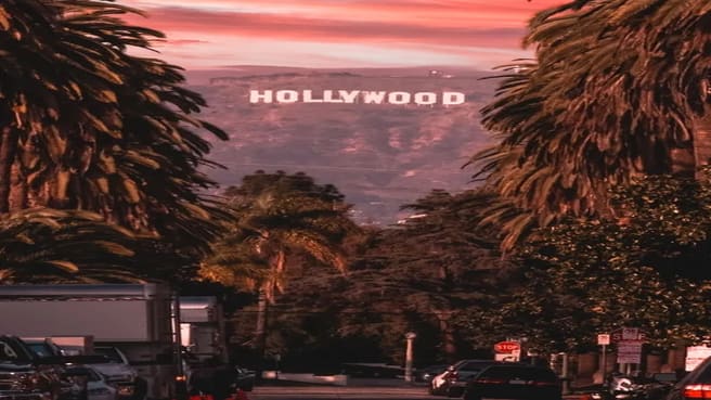 The Hollywood sign on a sunset.
