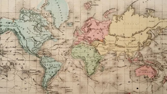 Continents in a geographical map.