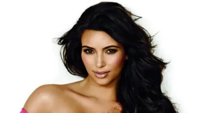 Kim Kardashian on a white background.