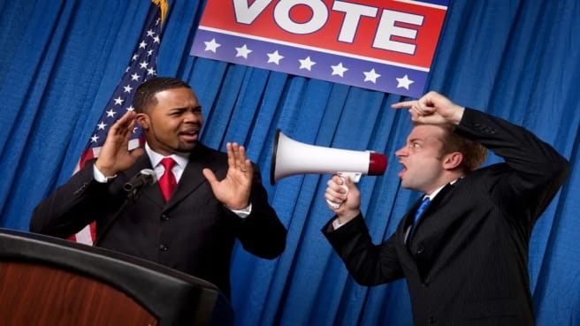 Funny politician characters yelling at each other.