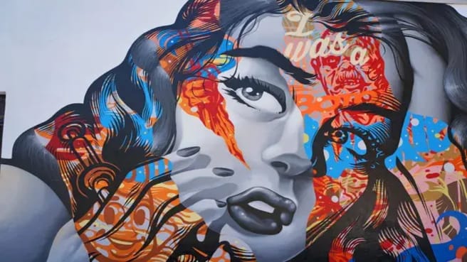 Pop Culture art of a woman in gray and colorful colors.