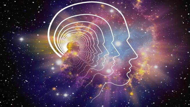 The paint of the human head over a galaxy of stars illustrate general knowledge.