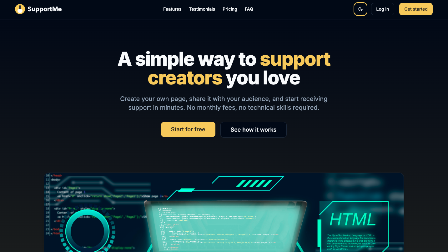 Support Me Subscription Website Preview