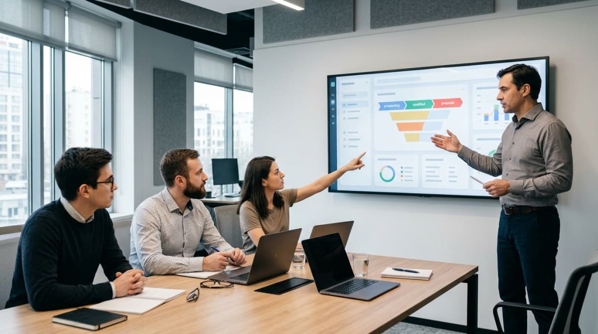 команда выбирает CRM-систему на демо-показе
