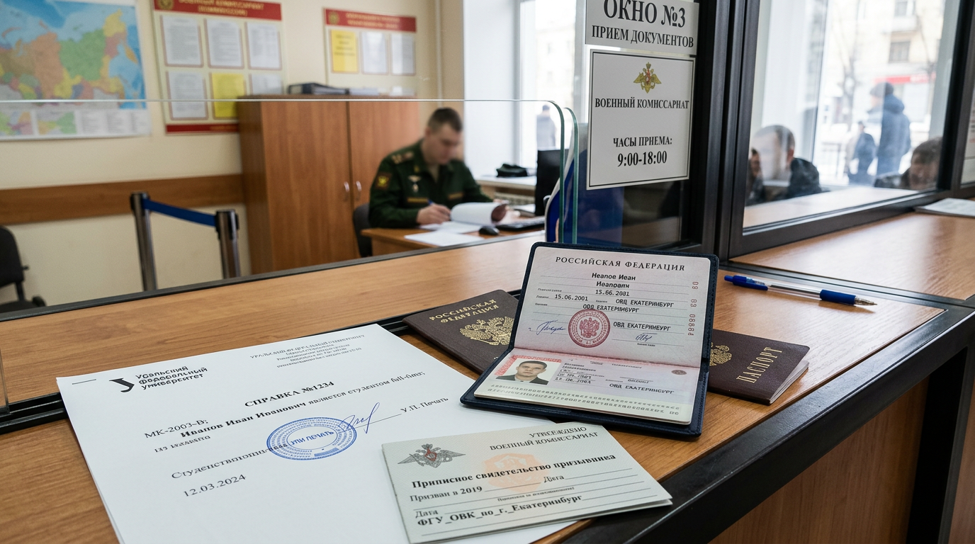 Пакет документов для отсрочки: справка из вуза, приписное свидетельство, паспорт у окна военкомата