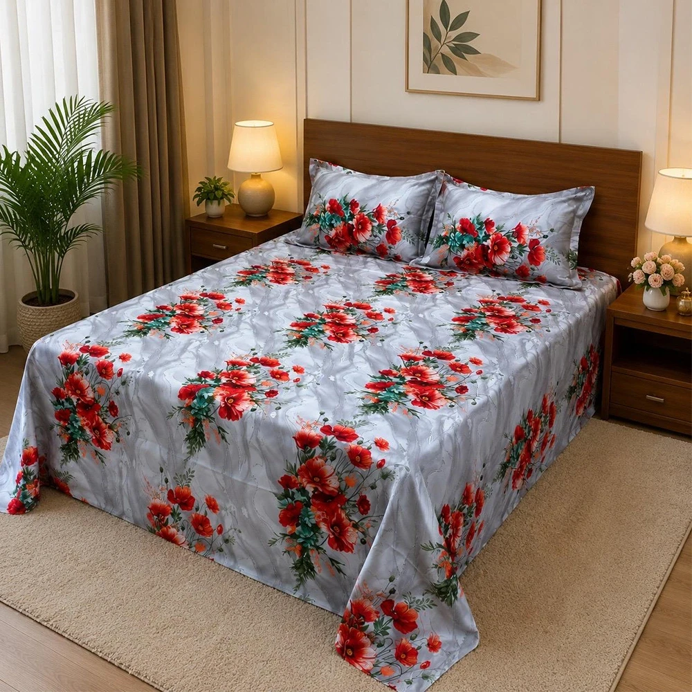Cosmo Mint Silver Bed Sheet 04 Pcs Set