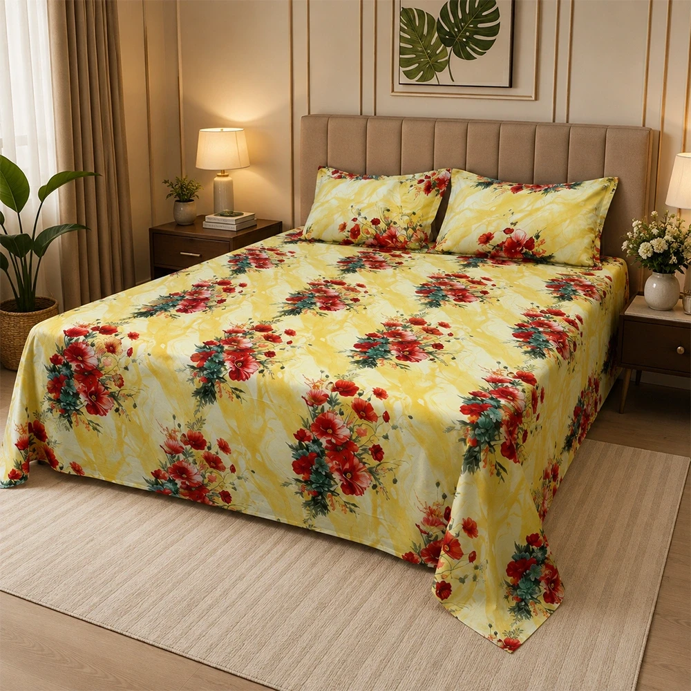 Cosmos Yellow Bed Sheet 04pcs