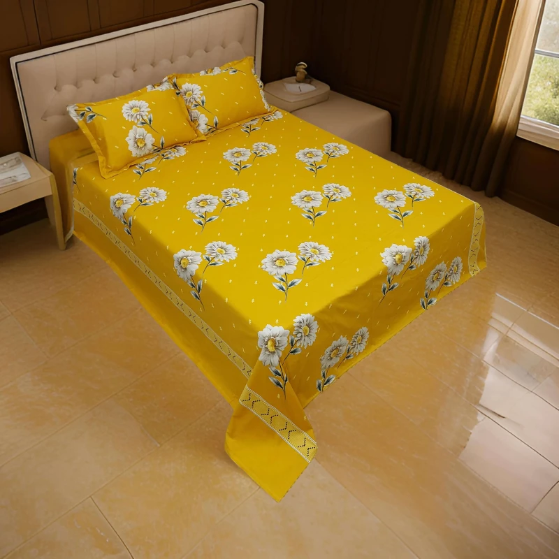 Yellow Daisy HTK Bed Sheet 04 pcs