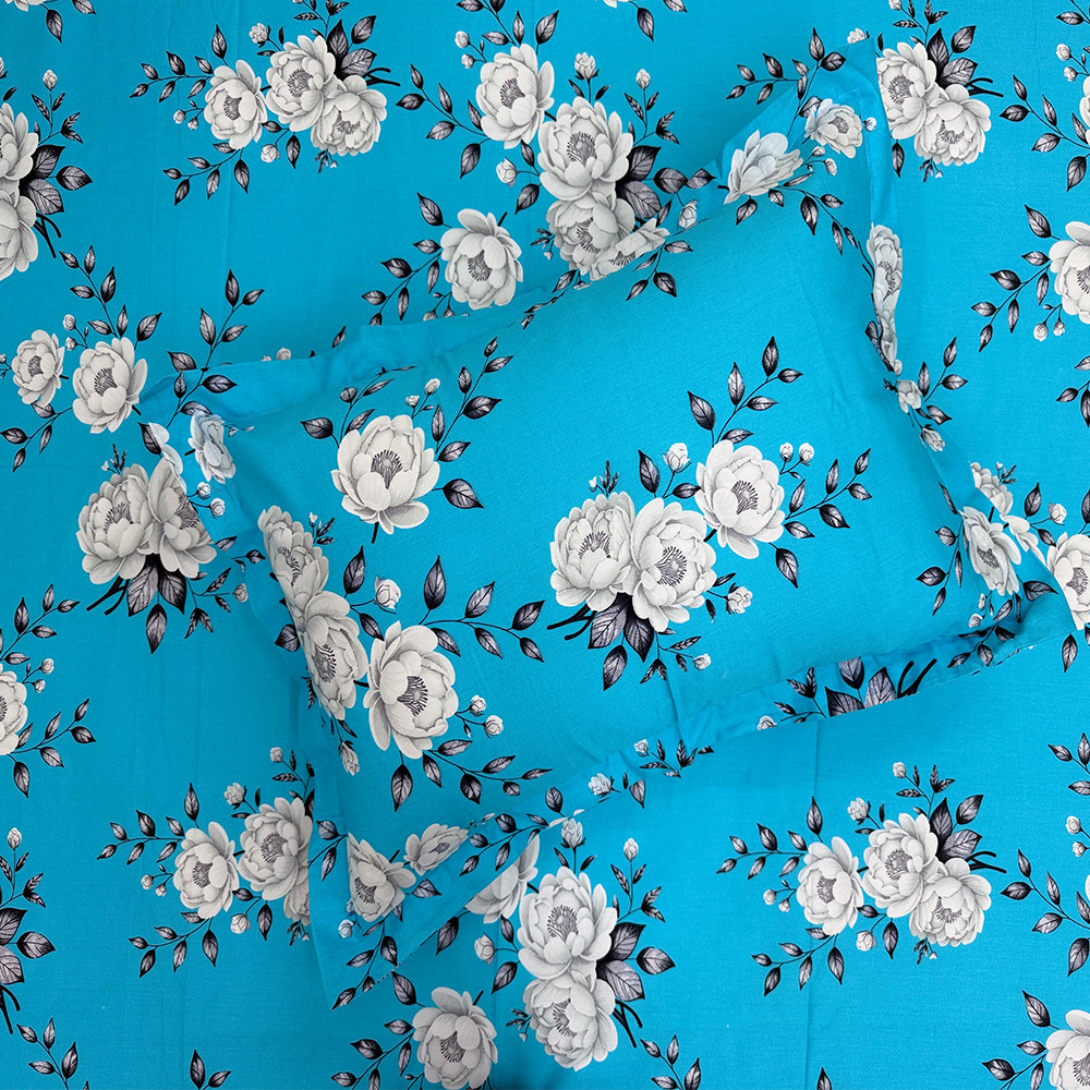 Peony Cyan HTK Bed Sheet 04 pcs