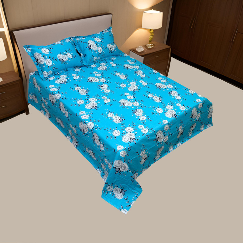 Peony Cyan HTK Bed Sheet 04 pcs