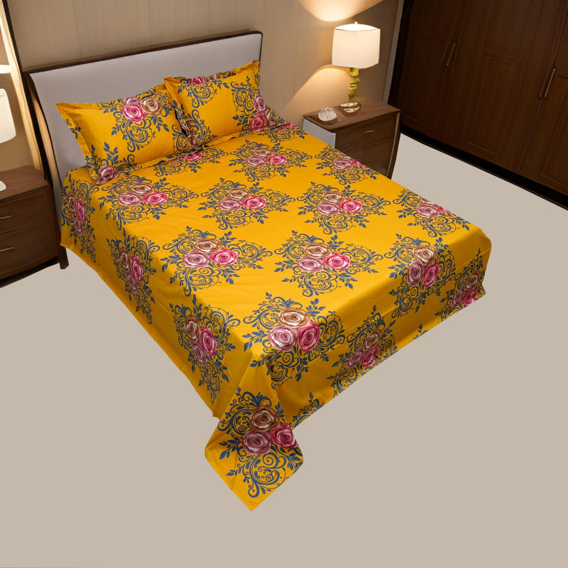 Ornamental Rose Yellow Bed Sheet